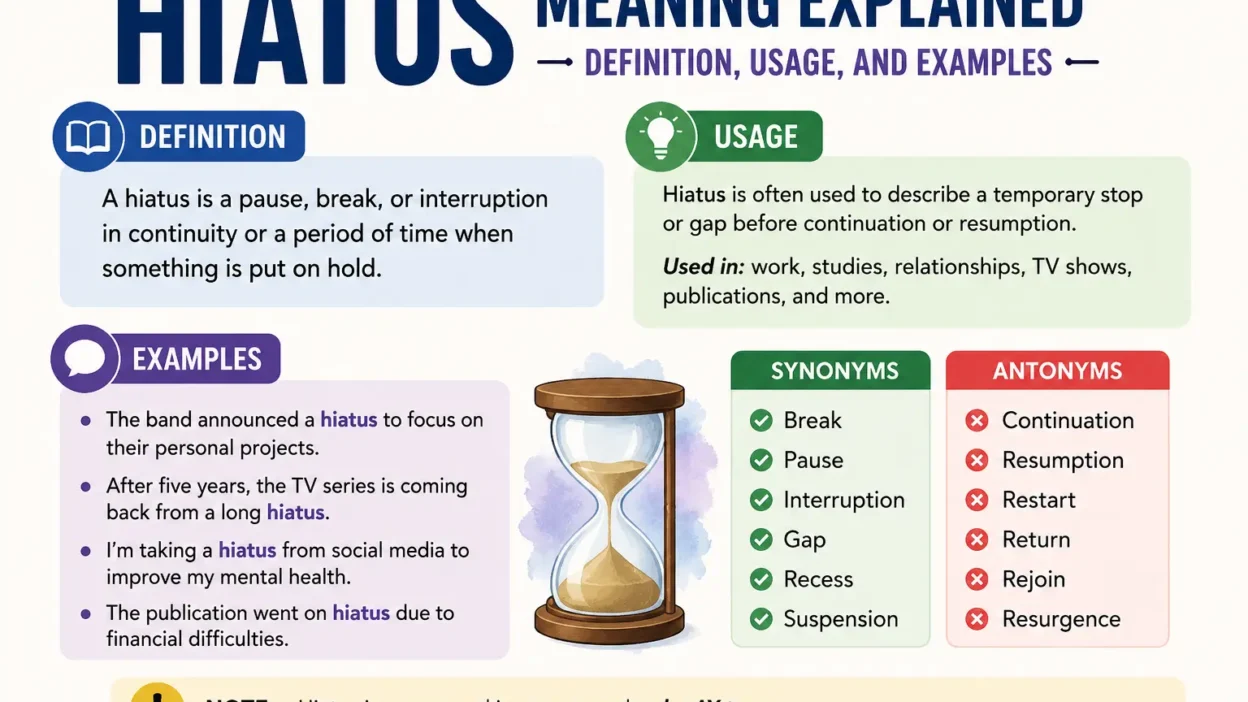 Hiatus Meaning Explained: Definition, Usage, and Examples